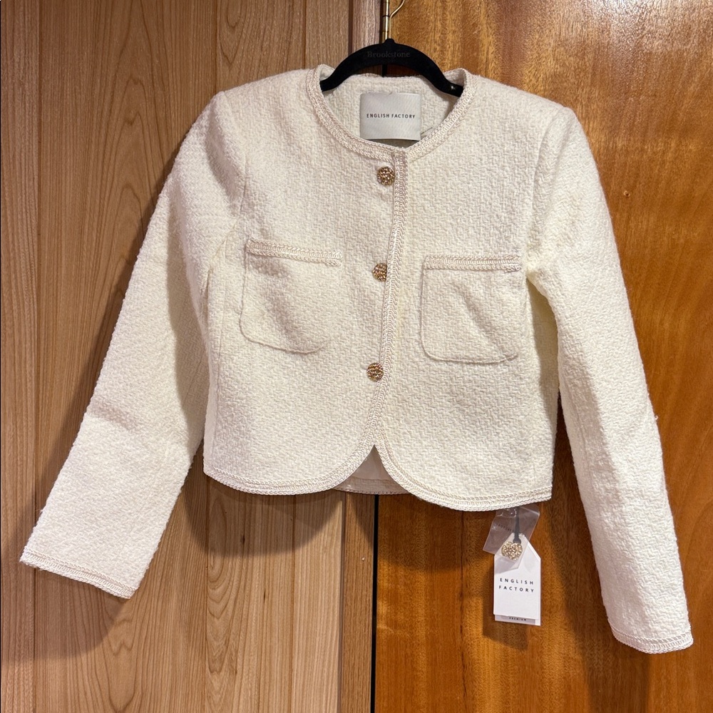 English Factory Cream Cropped Tulip Hem Jacket